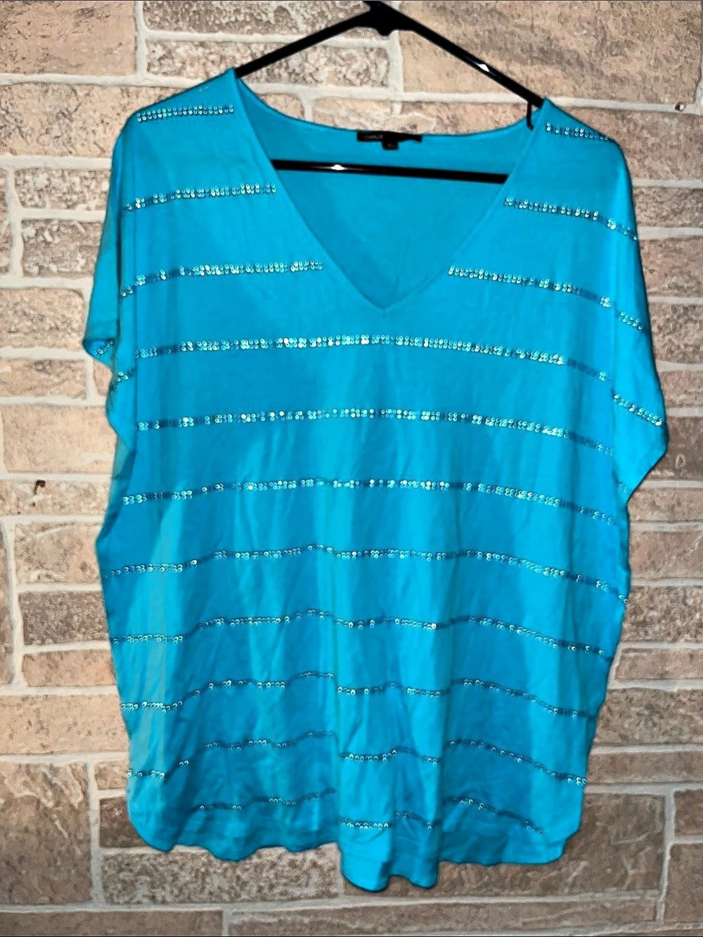 Chaus Blue Embellished Tunic Size XL Like New